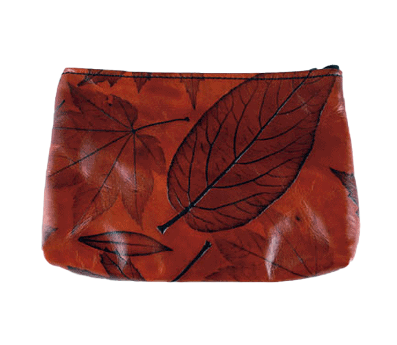 Leaf Leather Tooled Leather Cosmetic Bag